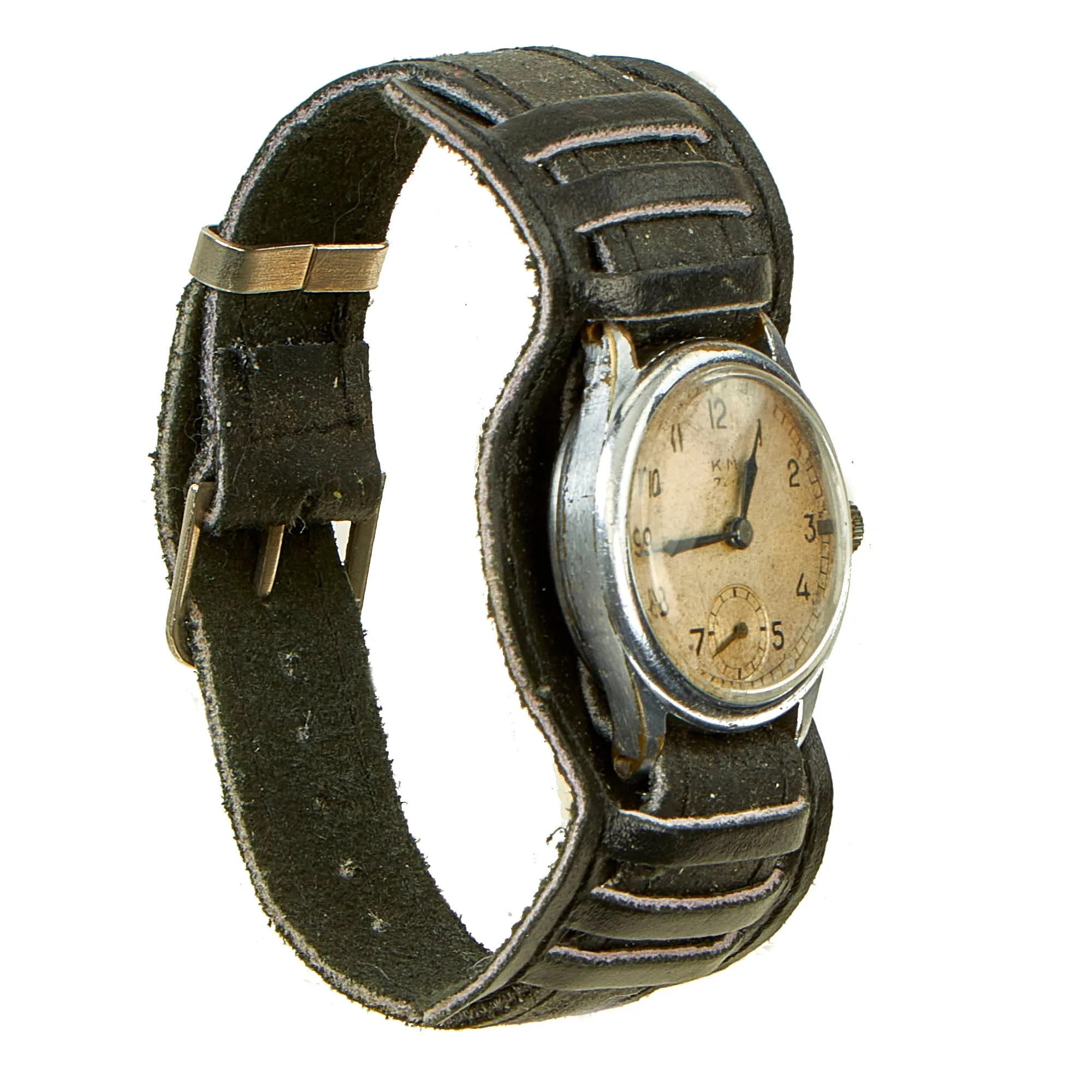 Original German WWII Kriegsmarine K.M. Wrist Watch by Festa With U-Boat U-847 Insignia Etched Into Case - Fully Functional