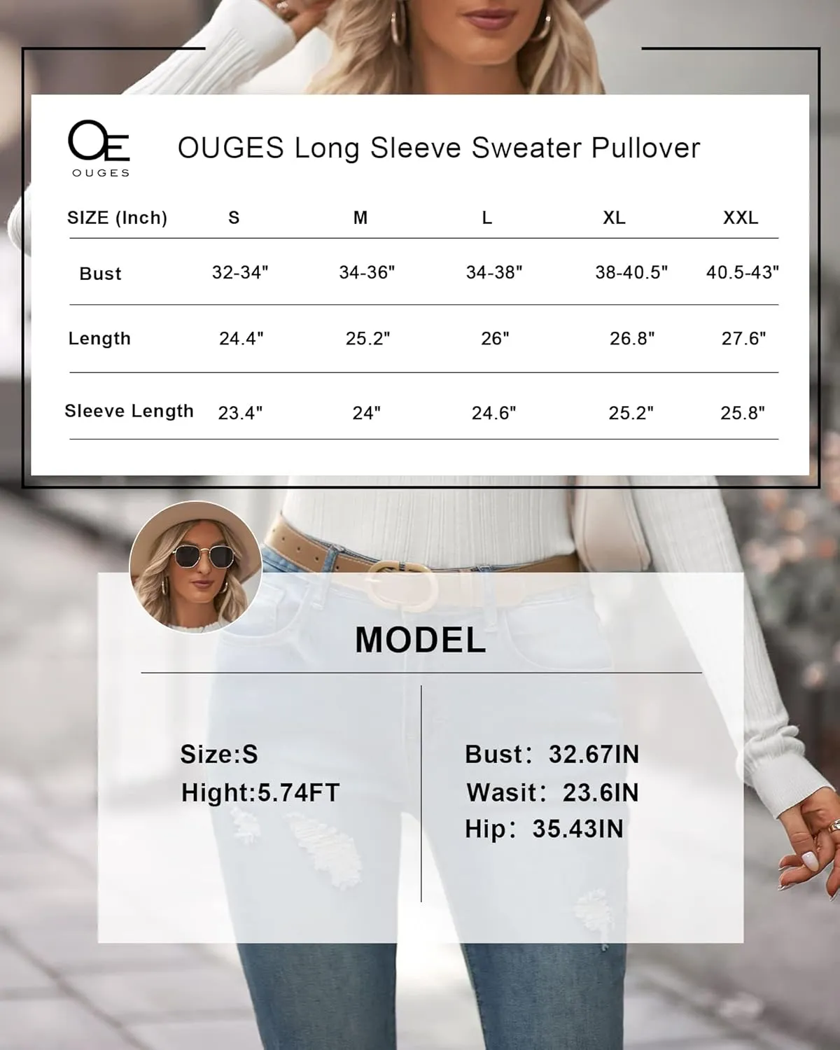 OUGES Womens 2024 Spring Summer Tops Basic Slim Fit Sweaters Turtleneck T Shirts Business Casual Outfits