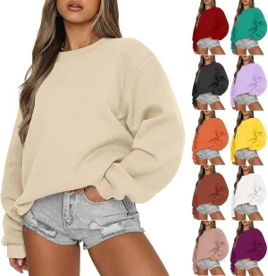 Oversized Crew Neck Sweatshirts Women Plus Size Comfy Fleece Pullover Sweatshirt Trendy Long Sleeve Fall Outfits