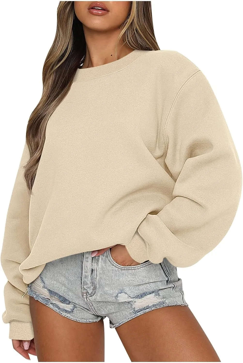 Oversized Crew Neck Sweatshirts Women Plus Size Comfy Fleece Pullover Sweatshirt Trendy Long Sleeve Fall Outfits