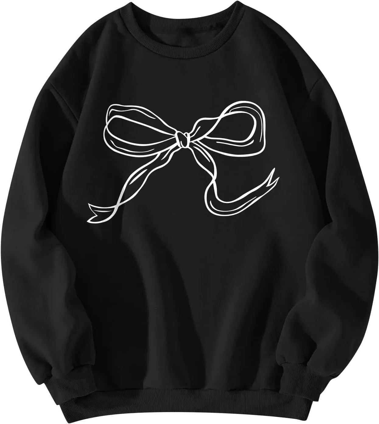 Oversized Crewneck Sweatshirt Women Cute Bow Graphic Sweatshirts Long Sleeve Fleece Pullover Bow Sweater Y2k Tops