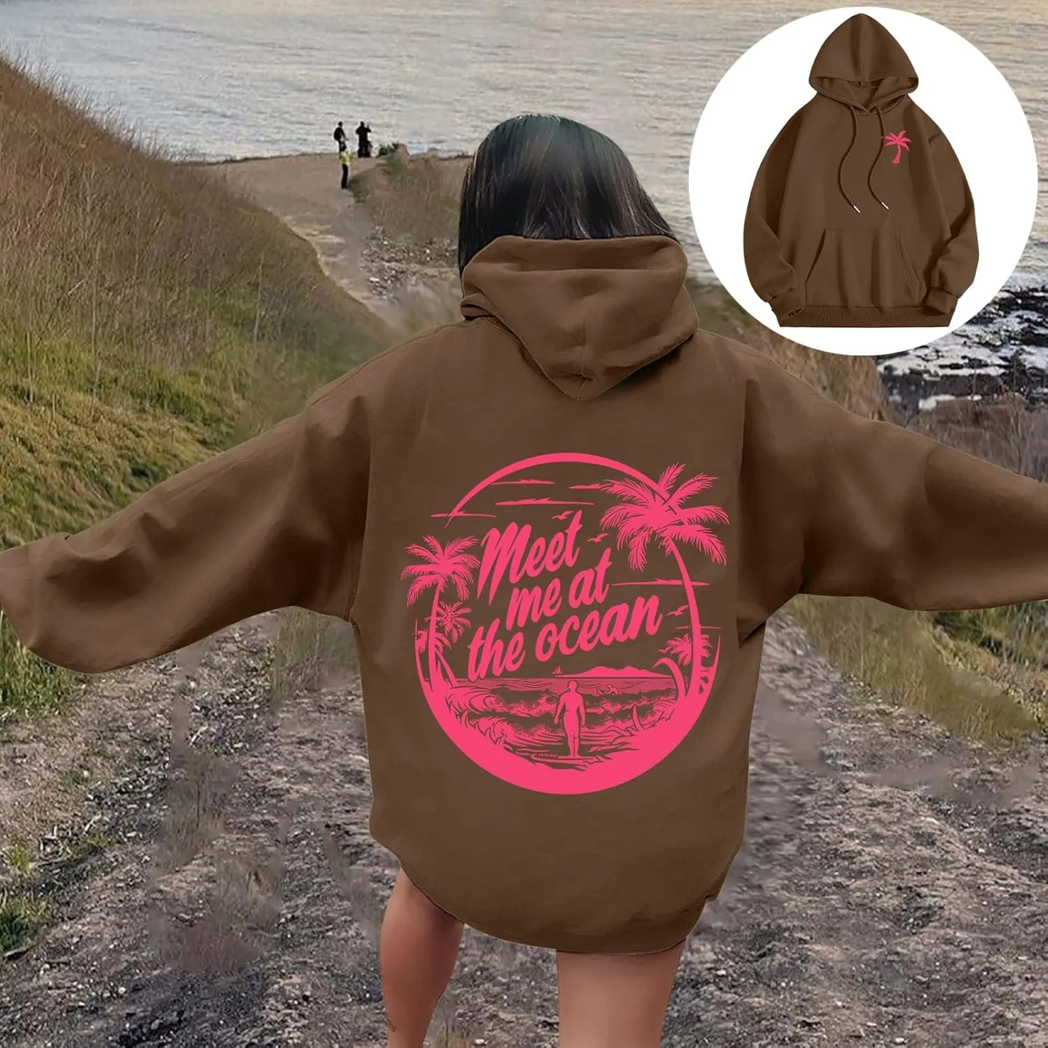 Oversized Hoodies for Women, Teen Girls Preppy Sweatshirt Long Sleeve Y2K Graphic Tees with Pockets