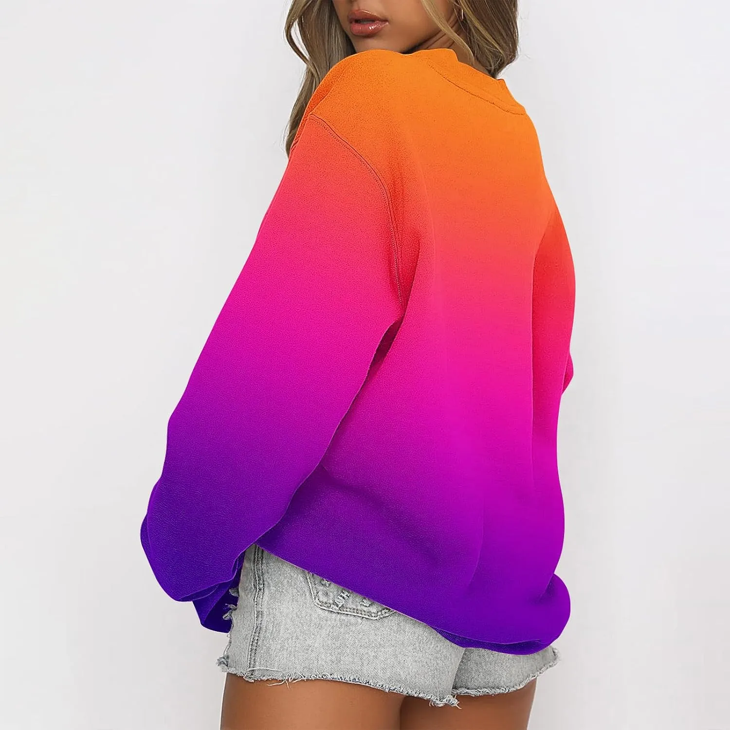 Oversized Long Sleeve Sweatshirts for Women Drop Shoulder Gradient Color Crewneck Pullover Tops Fall Fashion Clothes