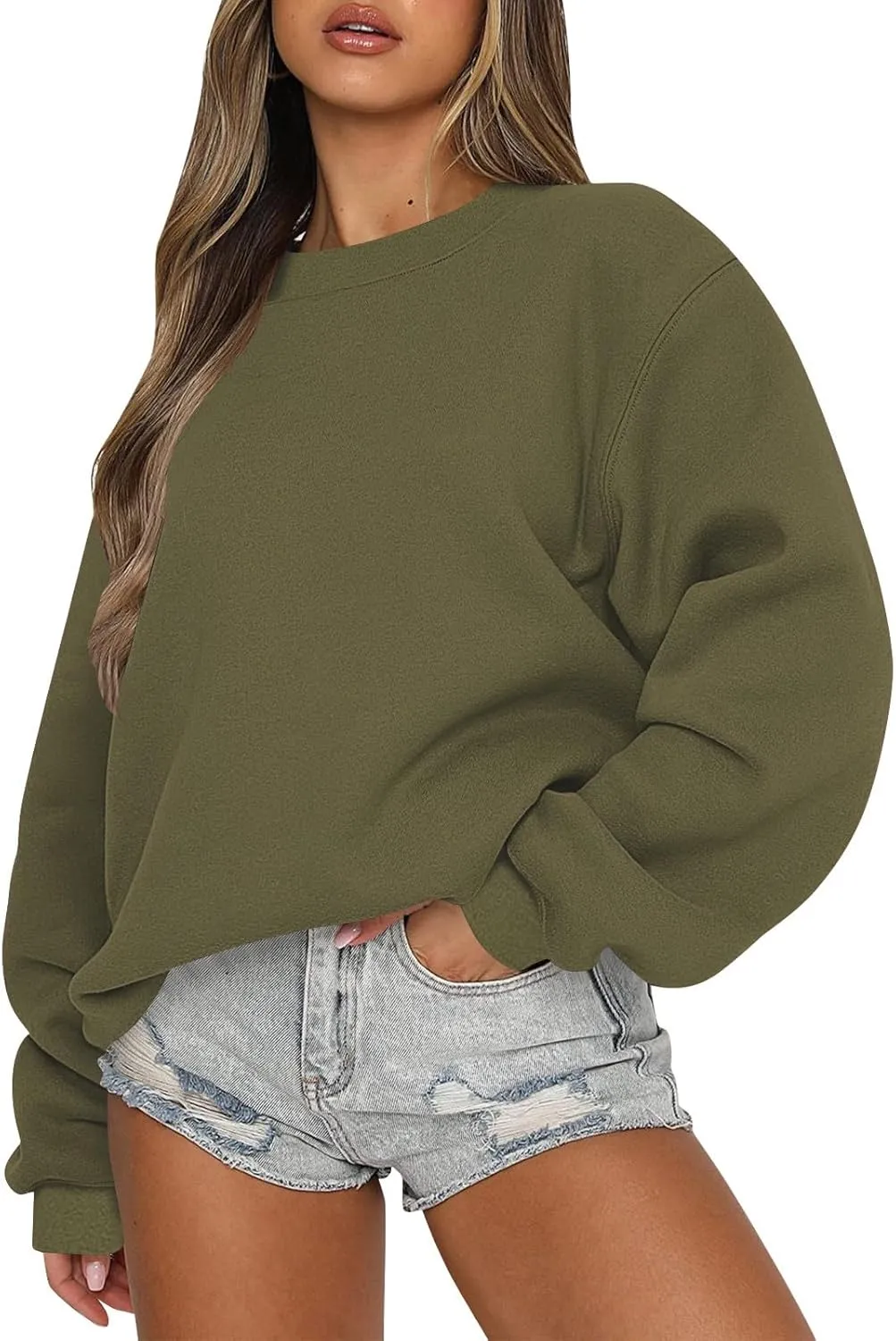 Oversized Sweatshirt for Women Crewneck Cute Sweatshirts Loose Fit Fall Hoodies Drop Shoulder Fleece Pullover