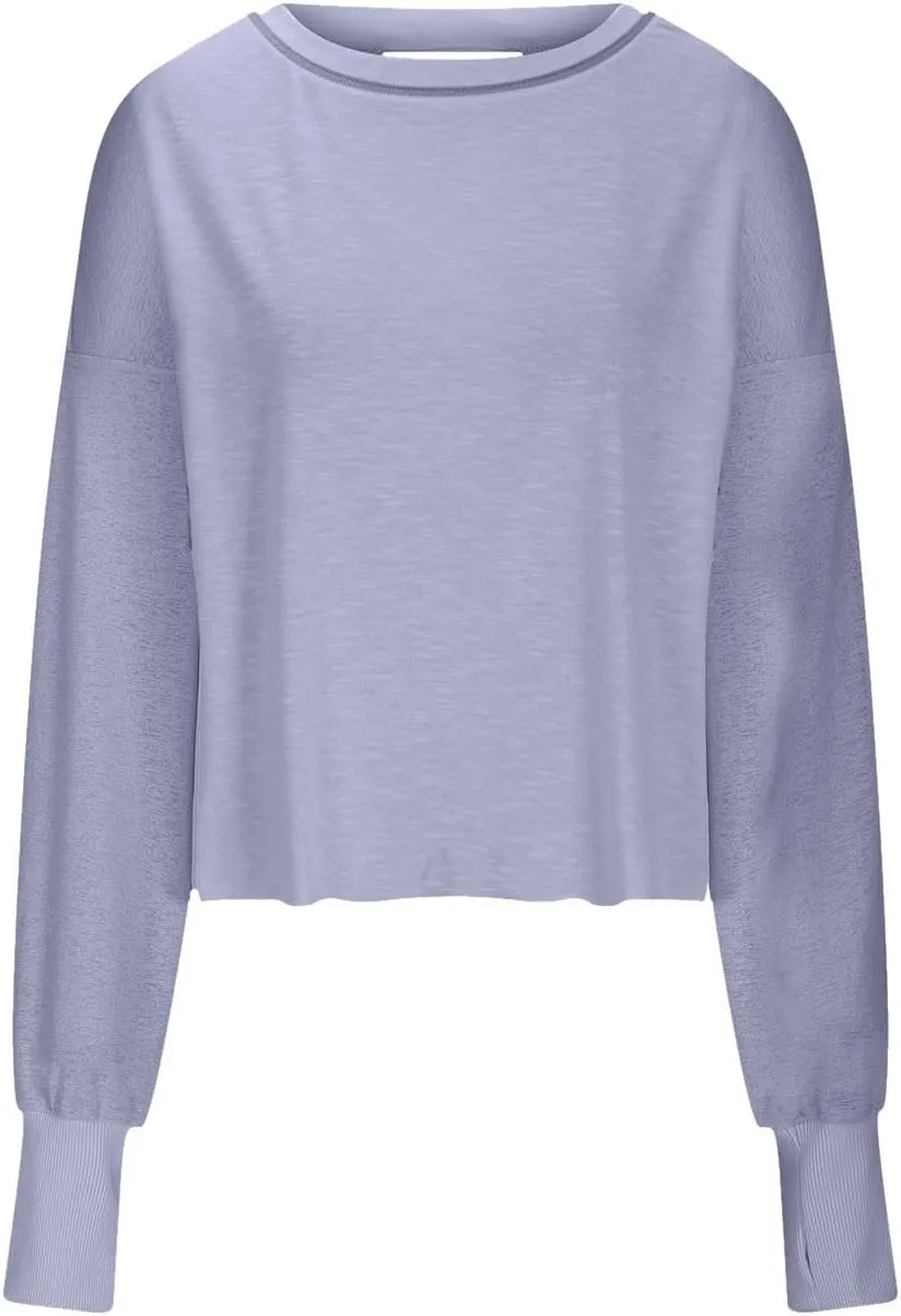 Oversized Sweatshirt for Women Crewneck Long Sleeve Tops Open Back Cross Hem Loose Fall Hoodie Casual Pullover