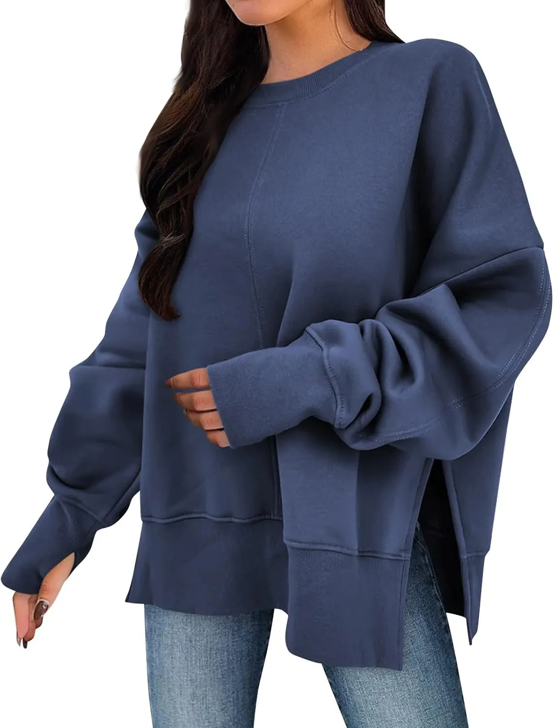 Oversized Sweatshirt for Women Loose Fit Crewneck Side Slit Draped Pullover Sweaters Casual Long Sleeve Comfrt Hoodies