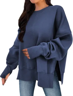 Oversized Sweatshirt for Women Loose Fit Crewneck Side Slit Draped Pullover Sweaters Casual Long Sleeve Comfrt Hoodies
