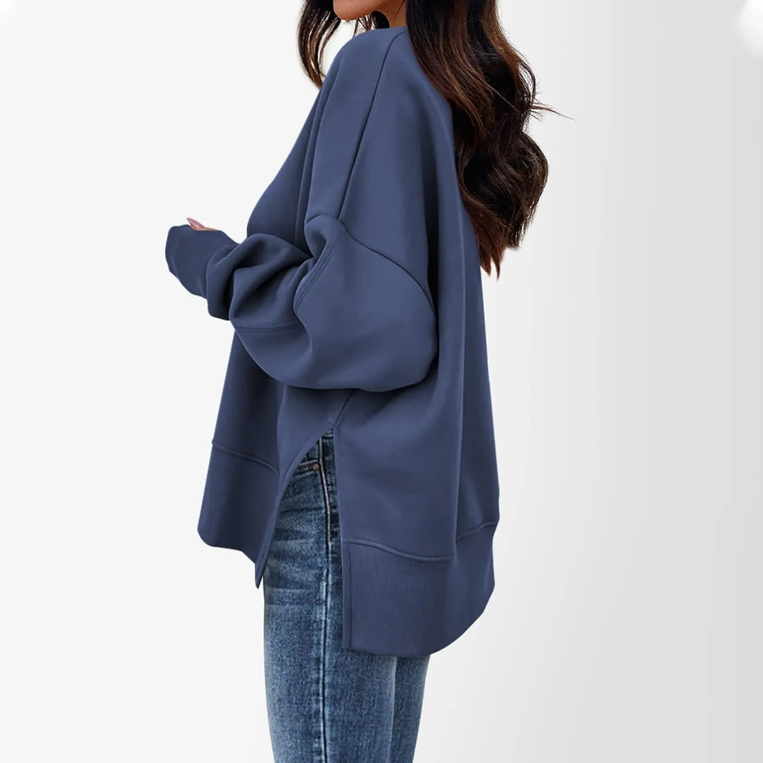 Oversized Sweatshirt for Women Loose Fit Crewneck Side Slit Draped Pullover Sweaters Casual Long Sleeve Comfrt Hoodies