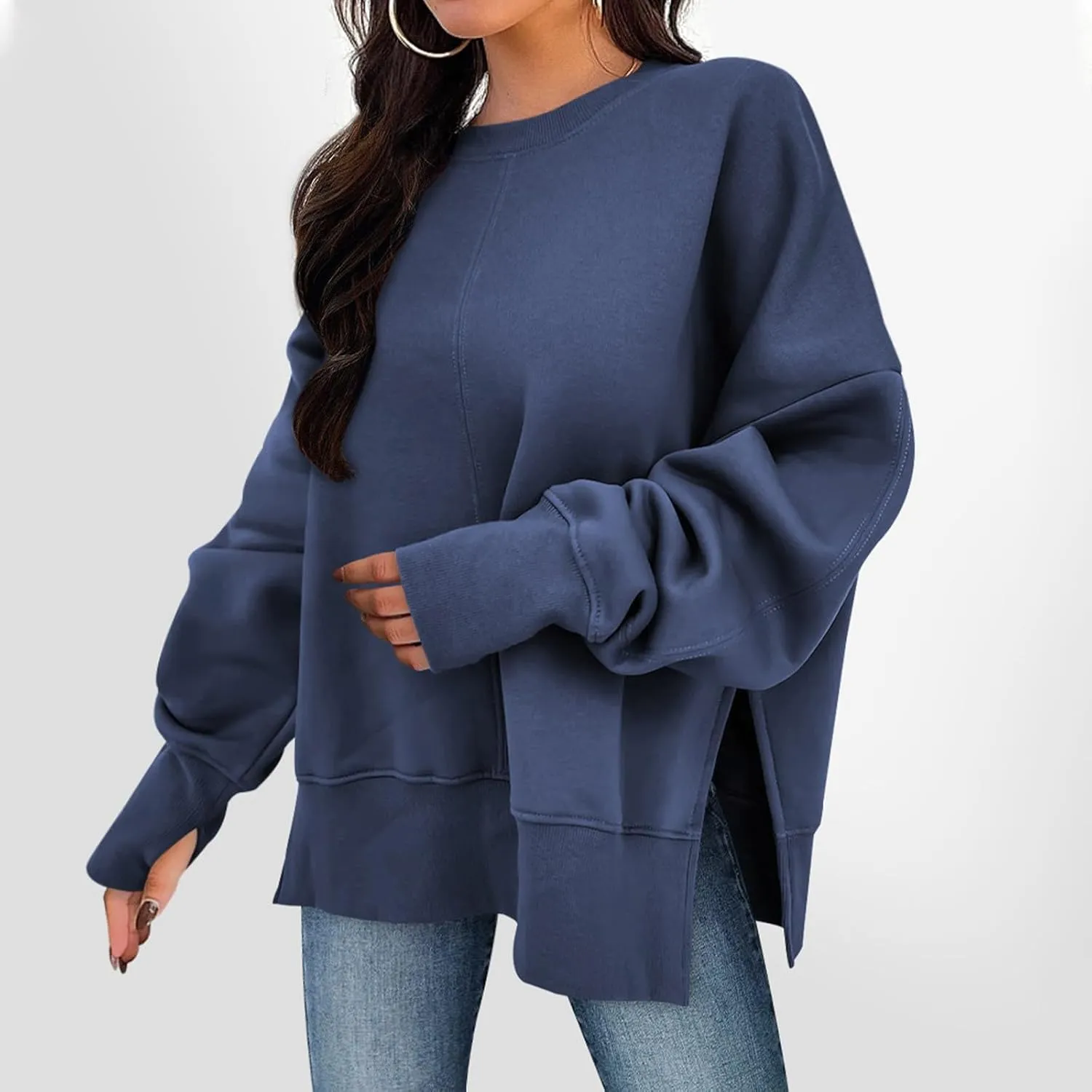 Oversized Sweatshirt for Women Loose Fit Crewneck Side Slit Draped Pullover Sweaters Casual Long Sleeve Comfrt Hoodies