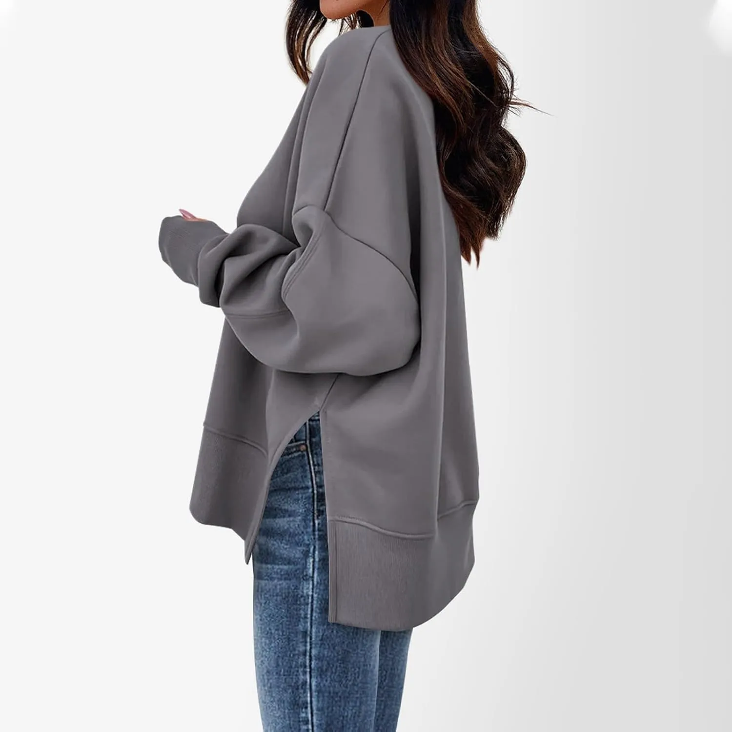 Oversized Sweatshirt for Women Loose Fit Crewneck Side Slit Draped Pullover Sweaters Casual Long Sleeve Comfrt Hoodies