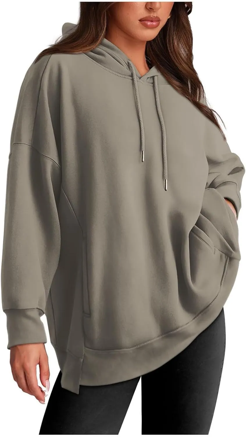 Oversized Sweatshirt for Women Plus Size Solid Color Drop Shoulder Pullover Hoodies with Pockets Fall Fashion Outfits