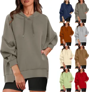 Oversized Sweatshirt for Women Plus Size Solid Color Drop Shoulder Pullover Hoodies with Pockets Fall Fashion Outfits