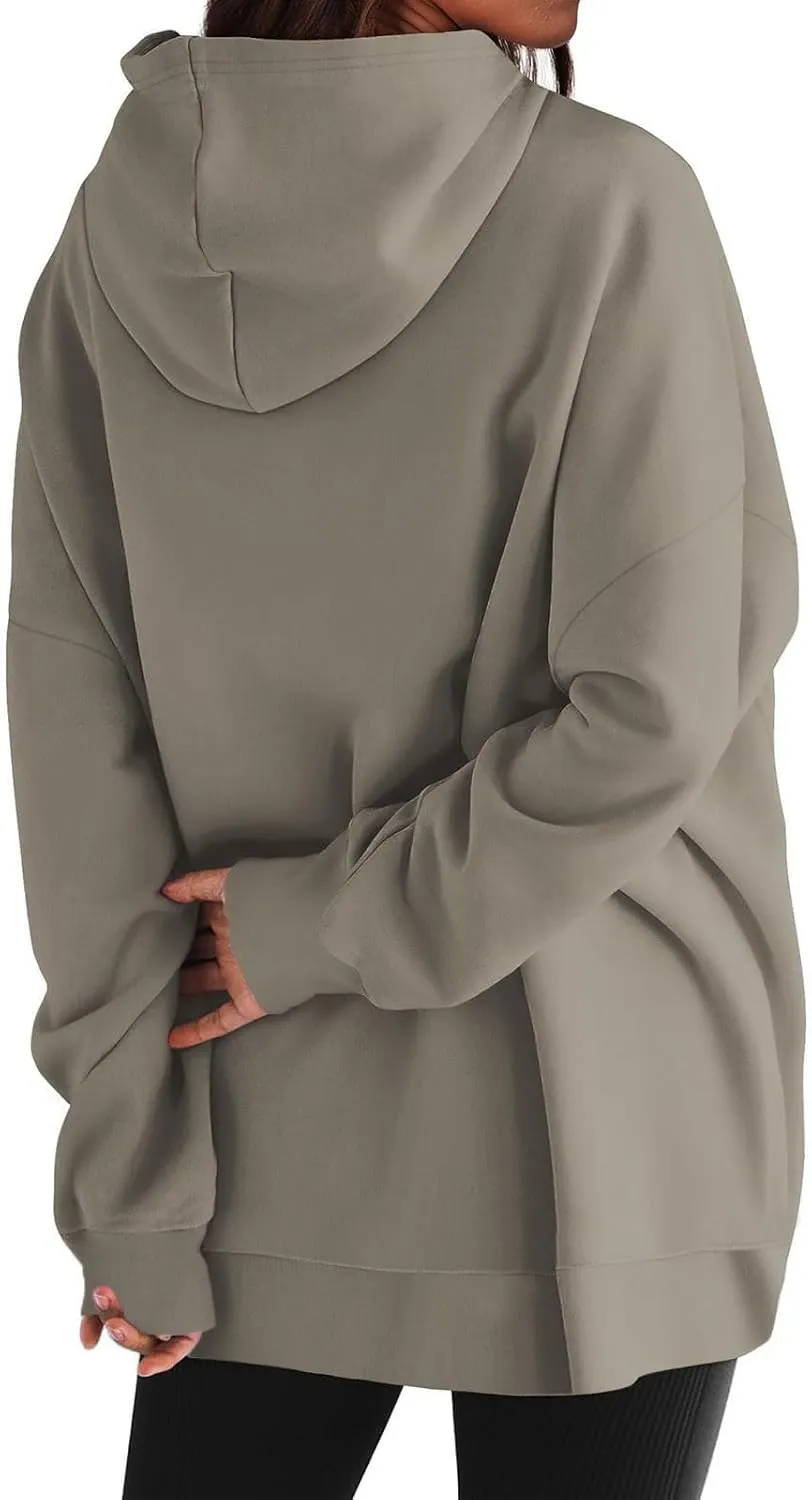 Oversized Sweatshirt for Women Plus Size Solid Color Drop Shoulder Pullover Hoodies with Pockets Fall Fashion Outfits