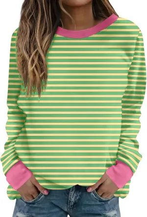 Oversized Sweatshirts for Women Loose Fit Long Sleeve Pullover Tops Striped No Hood Crewneck Casual Comfy Blouses
