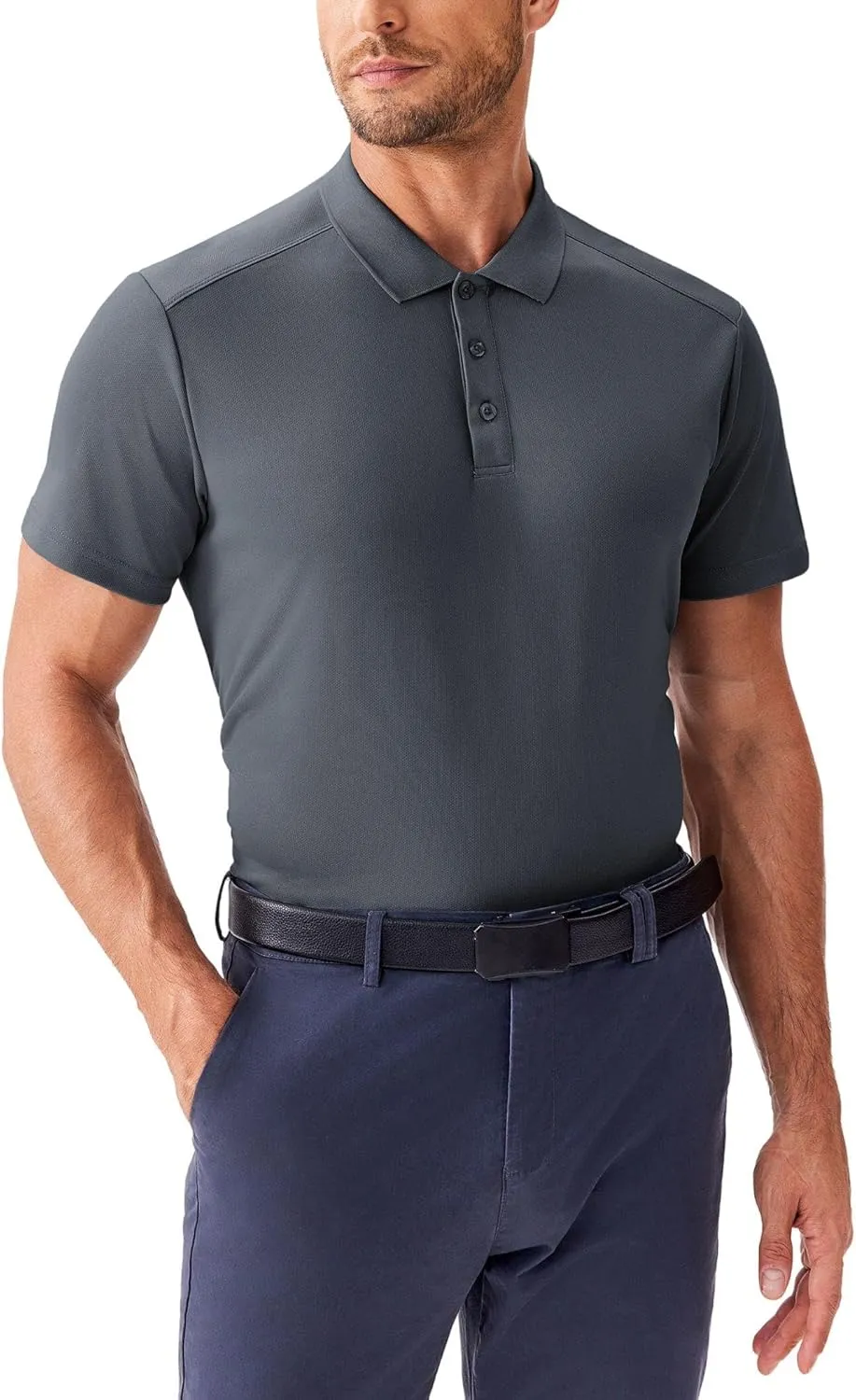 PINSPARK Golf Polo Shirts for Men Quick Dry Short Sleeve Collared Shirt Slim Fit Casual Solid Stylish Polos Shirt