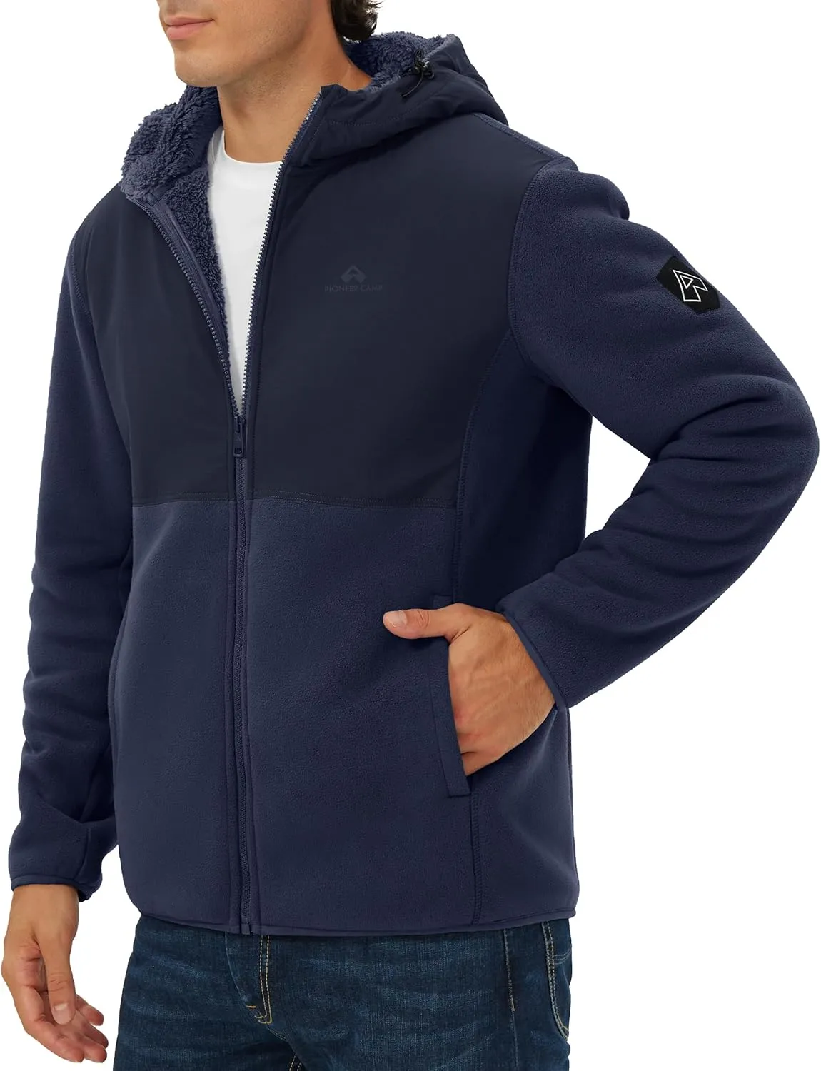 Pioneer Camp Men's Polar Fleece Jacket Sherpa Lined Warm Full Zip Up Hoodie Heavyweight Winter Jacket with Hood Outerwear