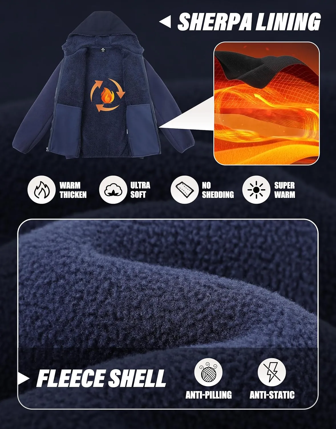 Pioneer Camp Men's Polar Fleece Jacket Sherpa Lined Warm Full Zip Up Hoodie Heavyweight Winter Jacket with Hood Outerwear