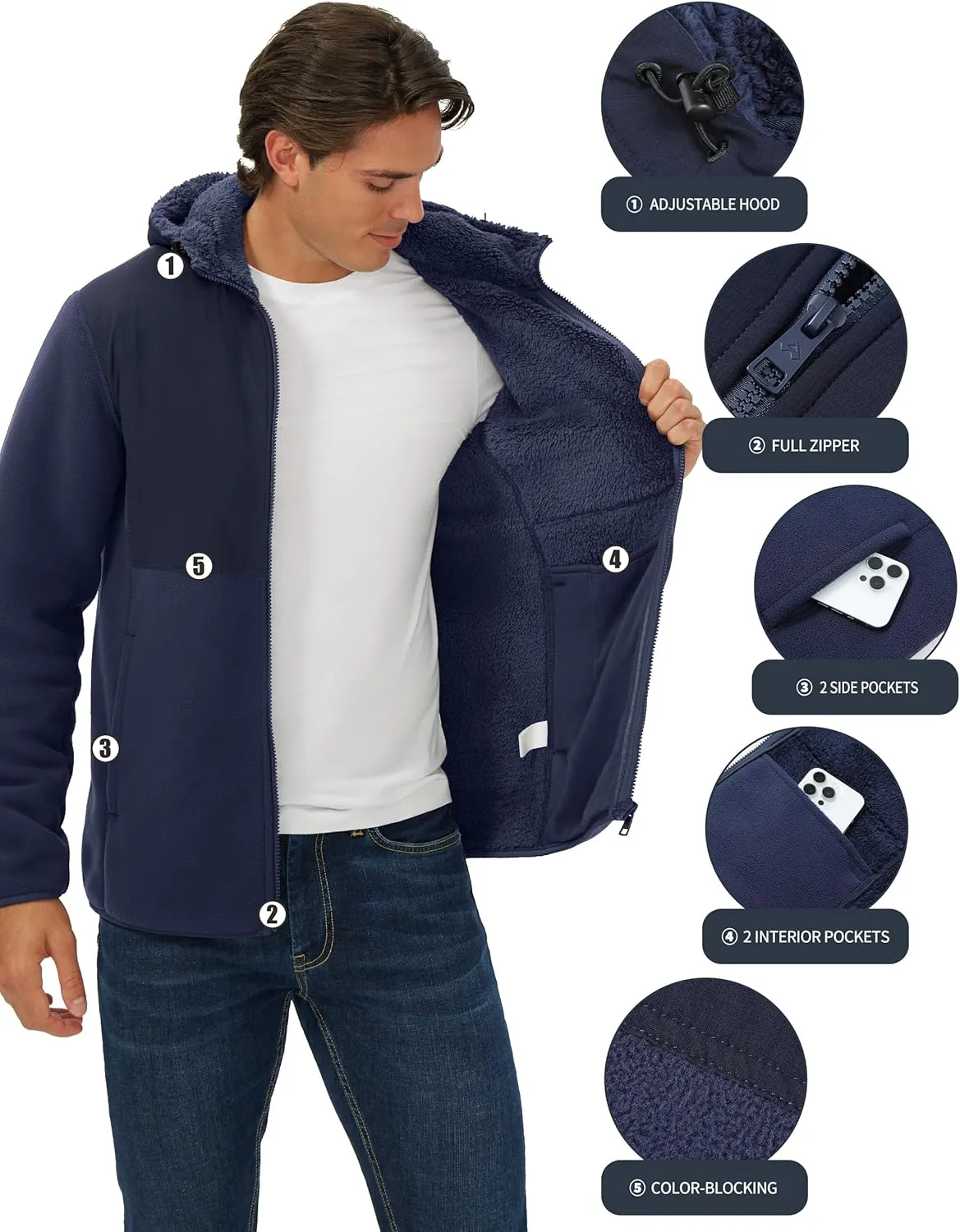 Pioneer Camp Men's Polar Fleece Jacket Sherpa Lined Warm Full Zip Up Hoodie Heavyweight Winter Jacket with Hood Outerwear