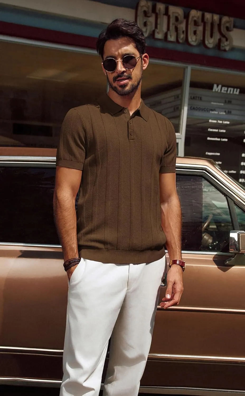 PJ PAUL JONES Mens Polo Shirts Short Sleeve Textured Knit Polo Shirt Ribbed Casual Golf Shirts