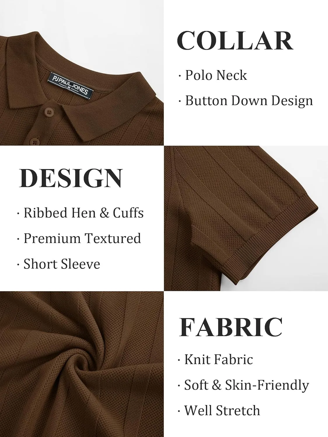 PJ PAUL JONES Mens Polo Shirts Short Sleeve Textured Knit Polo Shirt Ribbed Casual Golf Shirts