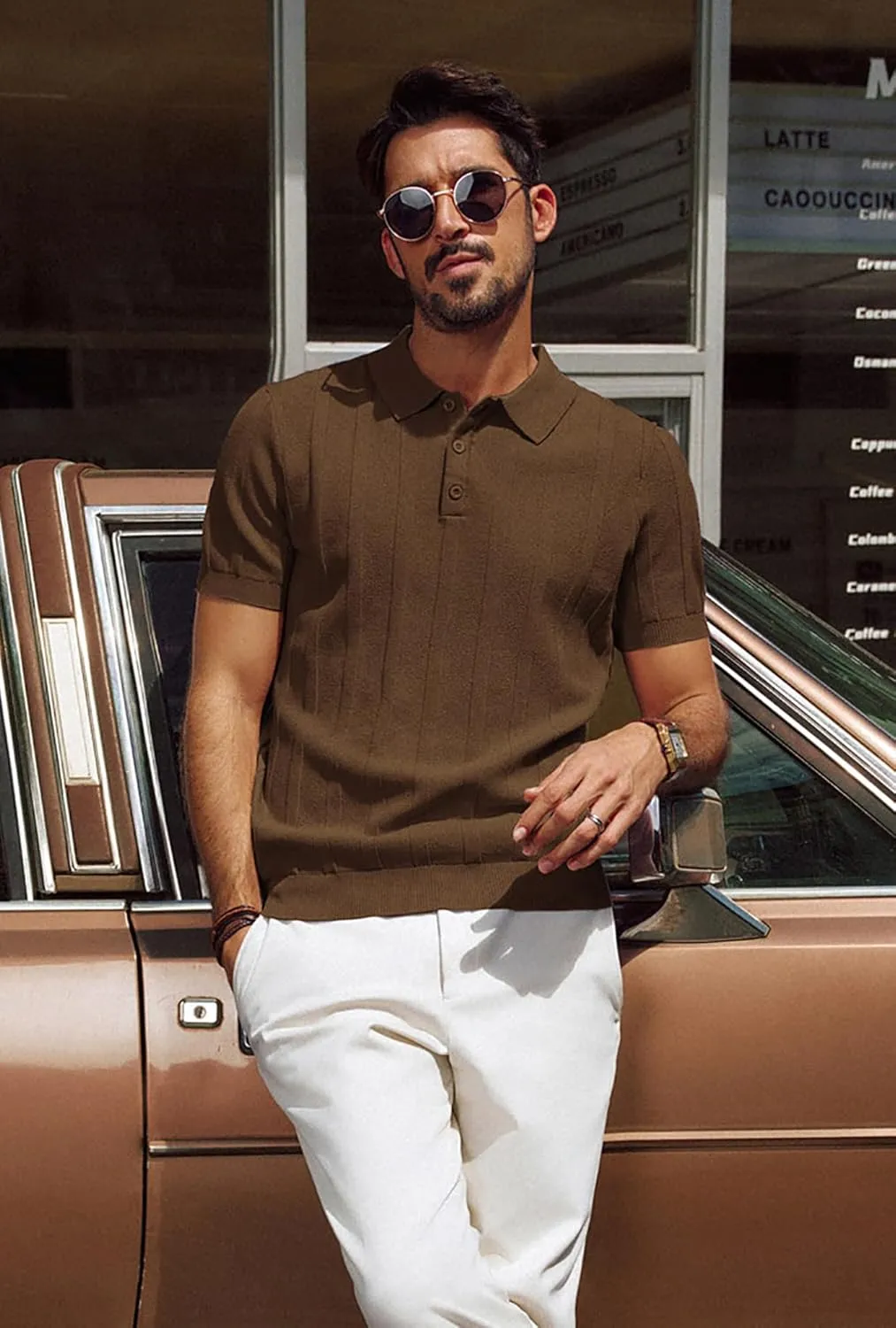 PJ PAUL JONES Mens Polo Shirts Short Sleeve Textured Knit Polo Shirt Ribbed Casual Golf Shirts
