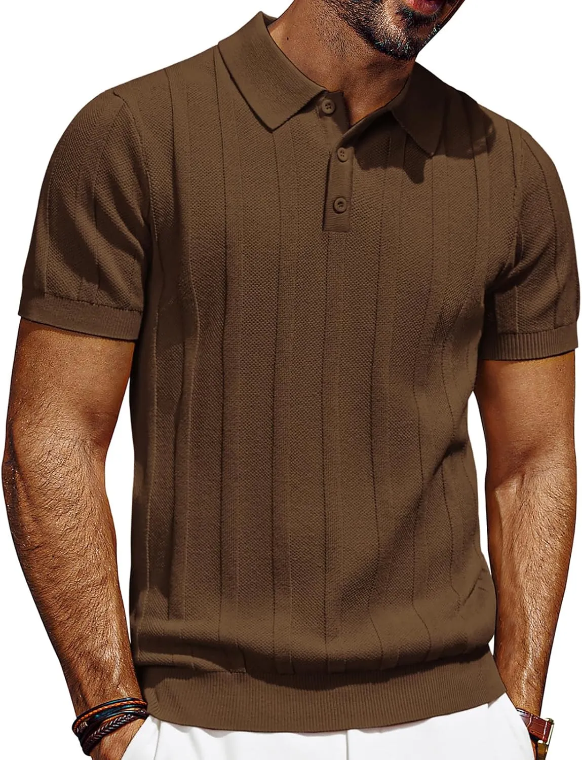 PJ PAUL JONES Mens Polo Shirts Short Sleeve Textured Knit Polo Shirt Ribbed Casual Golf Shirts