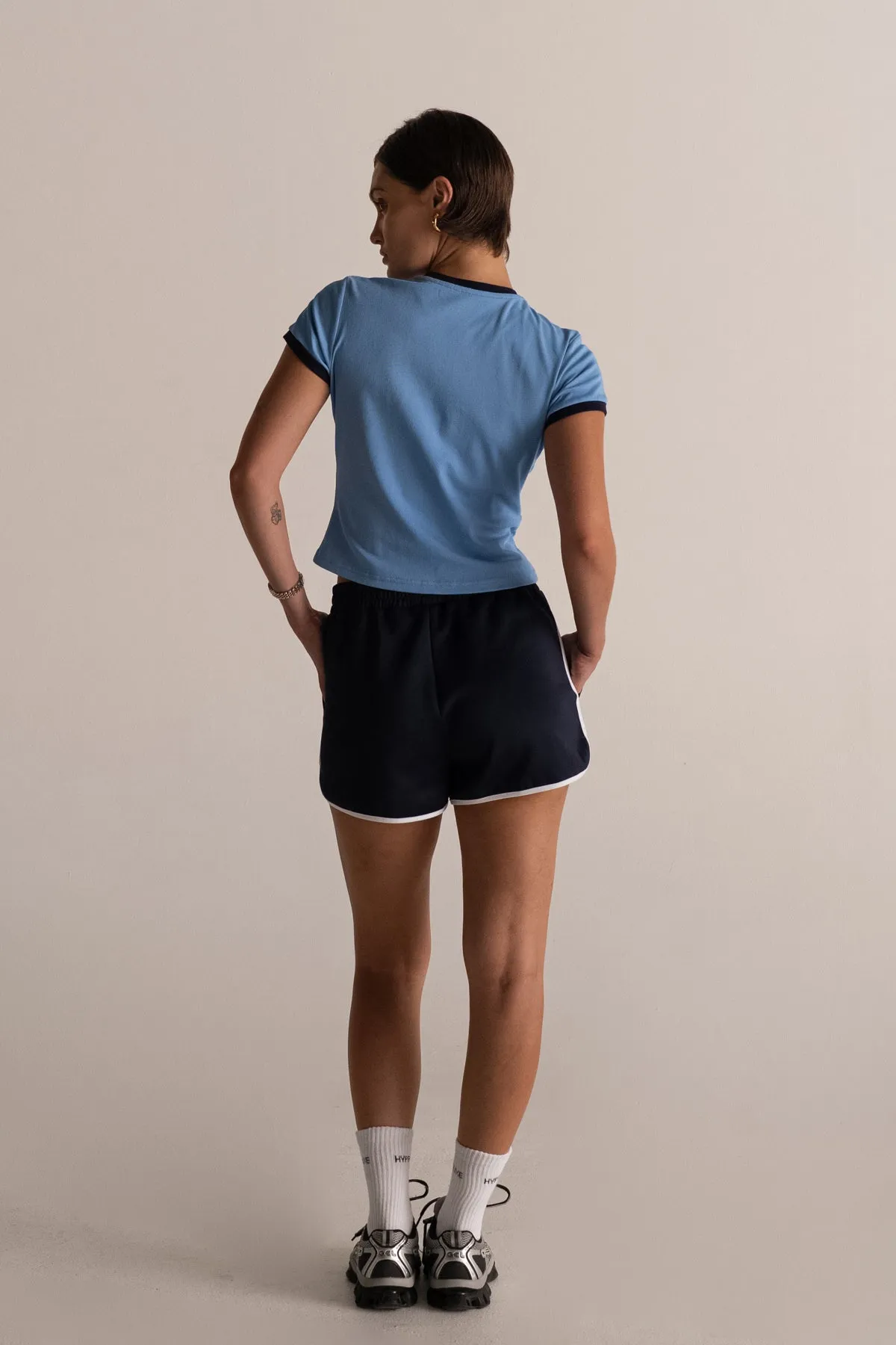 PRE- ORDER- HyperLuxe Retro Sport Short- Navy/ White