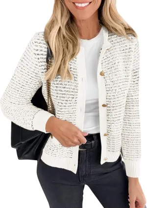 PRETTYGARDEN Women's Cardigan Sweaters 2025 Spring Long Sleeve Button Down Open Front Chunky Knitted Jackets Cute Outwear