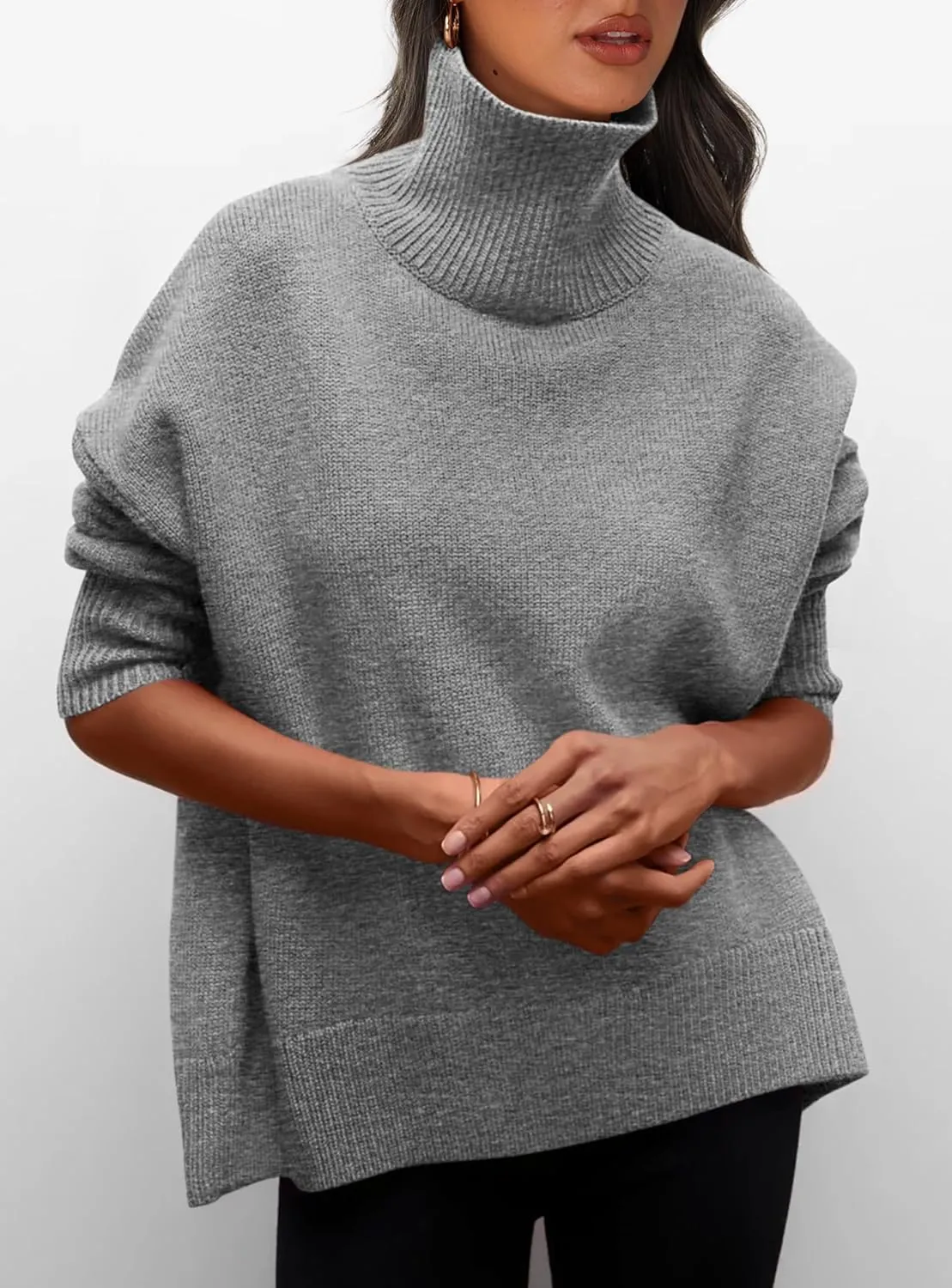 PRETTYGARDEN Women's Turtleneck Oversized Sweater Long Sleeve Chunky Knit Pullover Casual Winter Jumper Tops