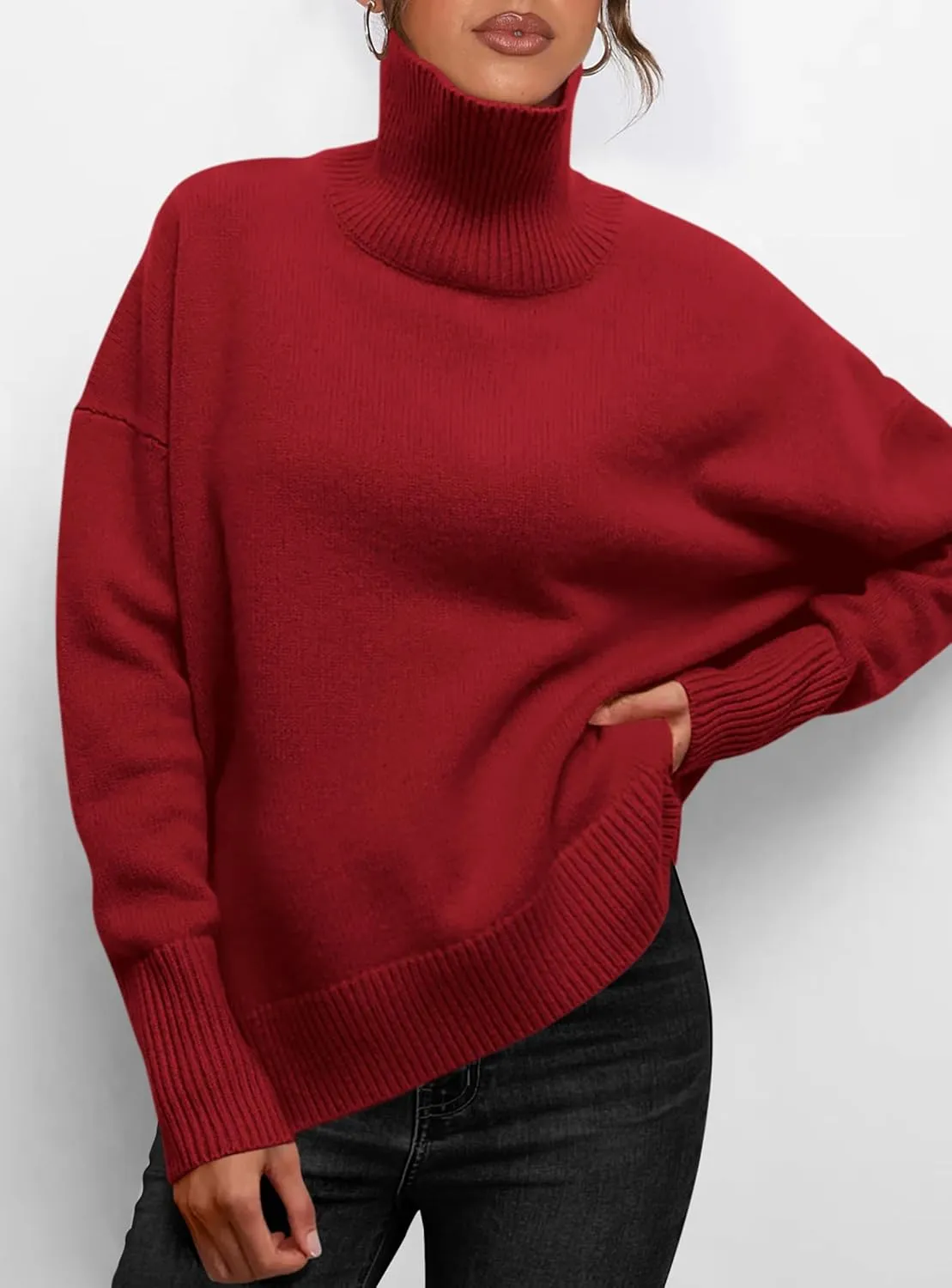 PRETTYGARDEN Women's Turtleneck Oversized Sweater Long Sleeve Chunky Knit Pullover Casual Winter Jumper Tops