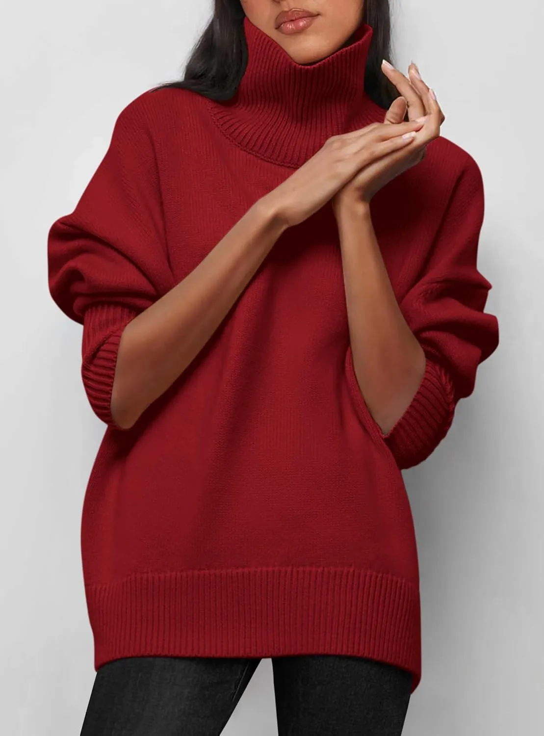 PRETTYGARDEN Women's Turtleneck Oversized Sweater Long Sleeve Chunky Knit Pullover Casual Winter Jumper Tops