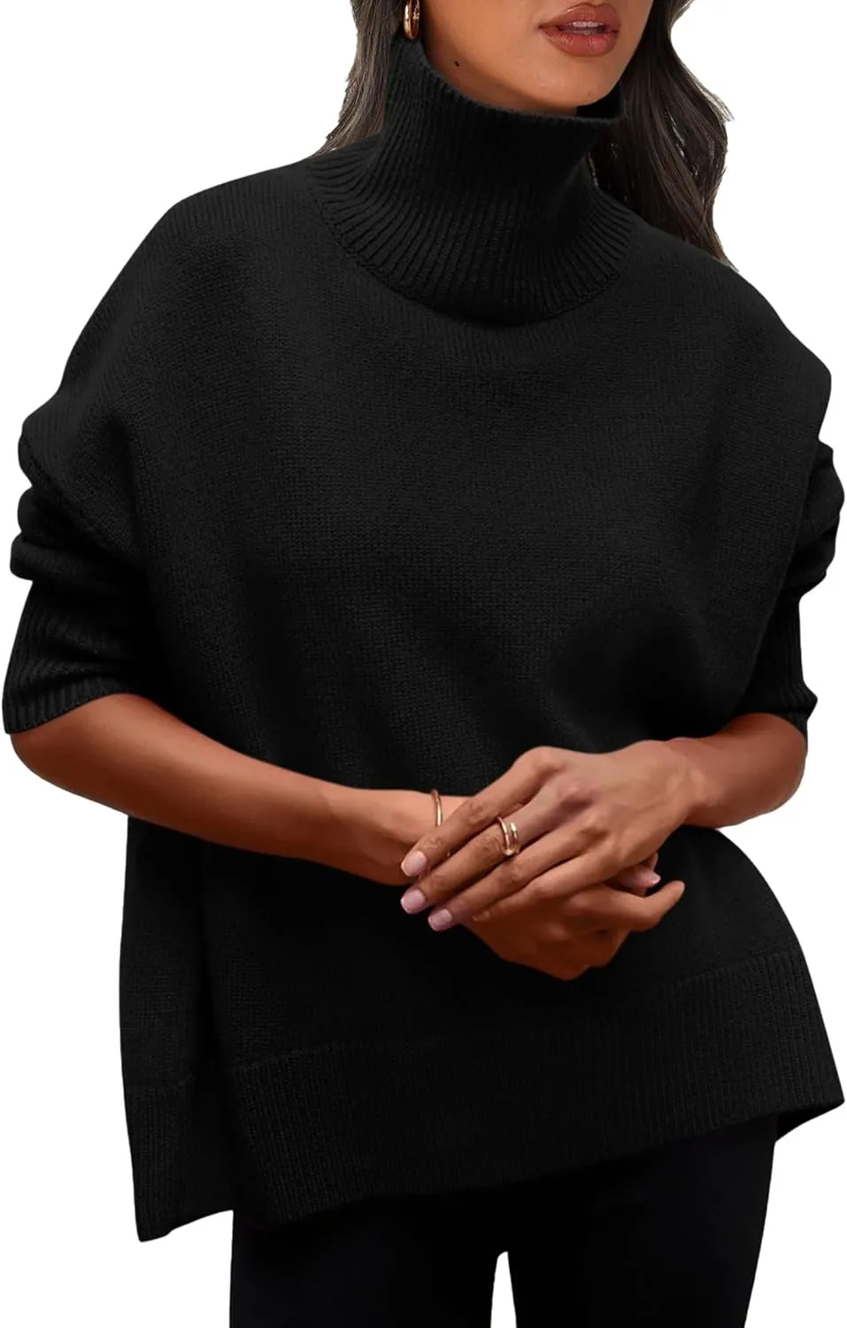 PRETTYGARDEN Women's Turtleneck Oversized Sweater Long Sleeve Chunky Knit Pullover Casual Winter Jumper Tops