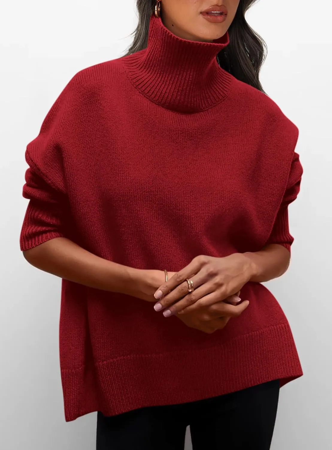 PRETTYGARDEN Women's Turtleneck Oversized Sweater Long Sleeve Chunky Knit Pullover Casual Winter Jumper Tops