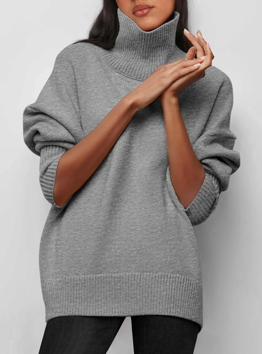 PRETTYGARDEN Women's Turtleneck Oversized Sweater Long Sleeve Chunky Knit Pullover Casual Winter Jumper Tops