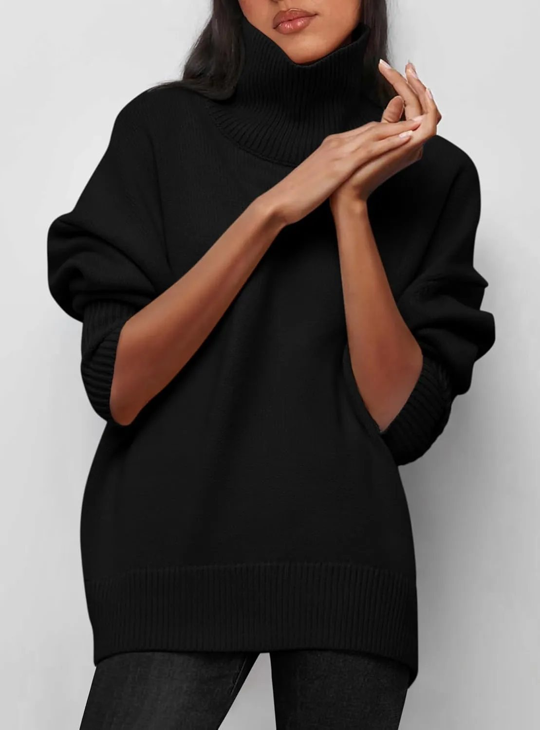PRETTYGARDEN Women's Turtleneck Oversized Sweater Long Sleeve Chunky Knit Pullover Casual Winter Jumper Tops