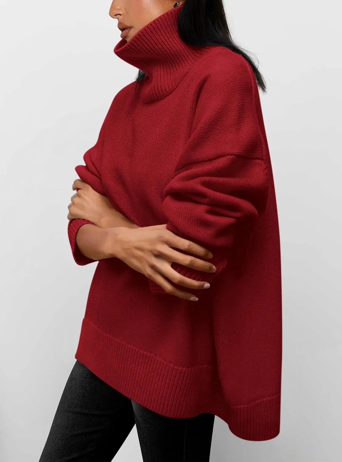 PRETTYGARDEN Women's Turtleneck Oversized Sweater Long Sleeve Chunky Knit Pullover Casual Winter Jumper Tops