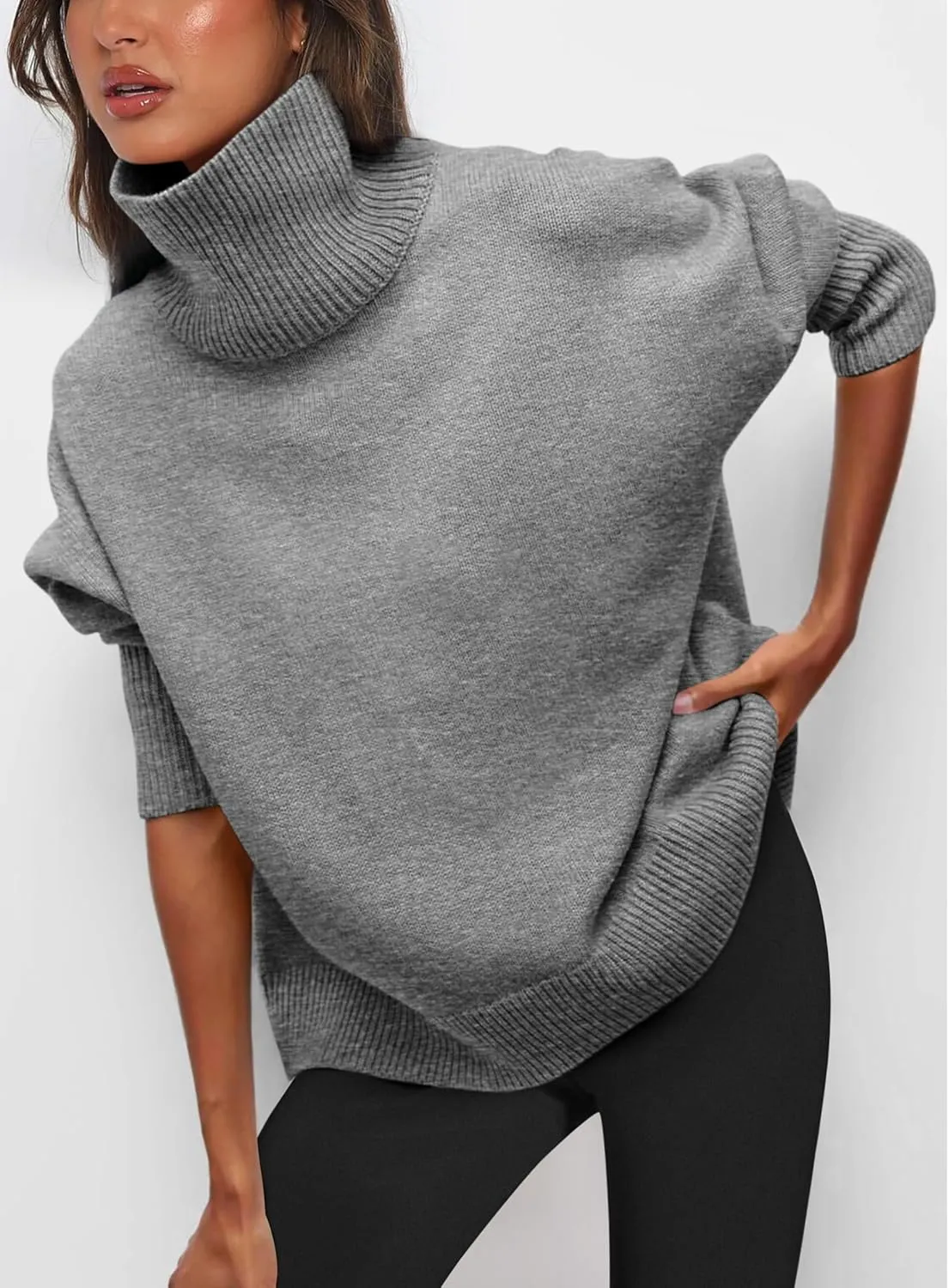 PRETTYGARDEN Women's Turtleneck Oversized Sweater Long Sleeve Chunky Knit Pullover Casual Winter Jumper Tops