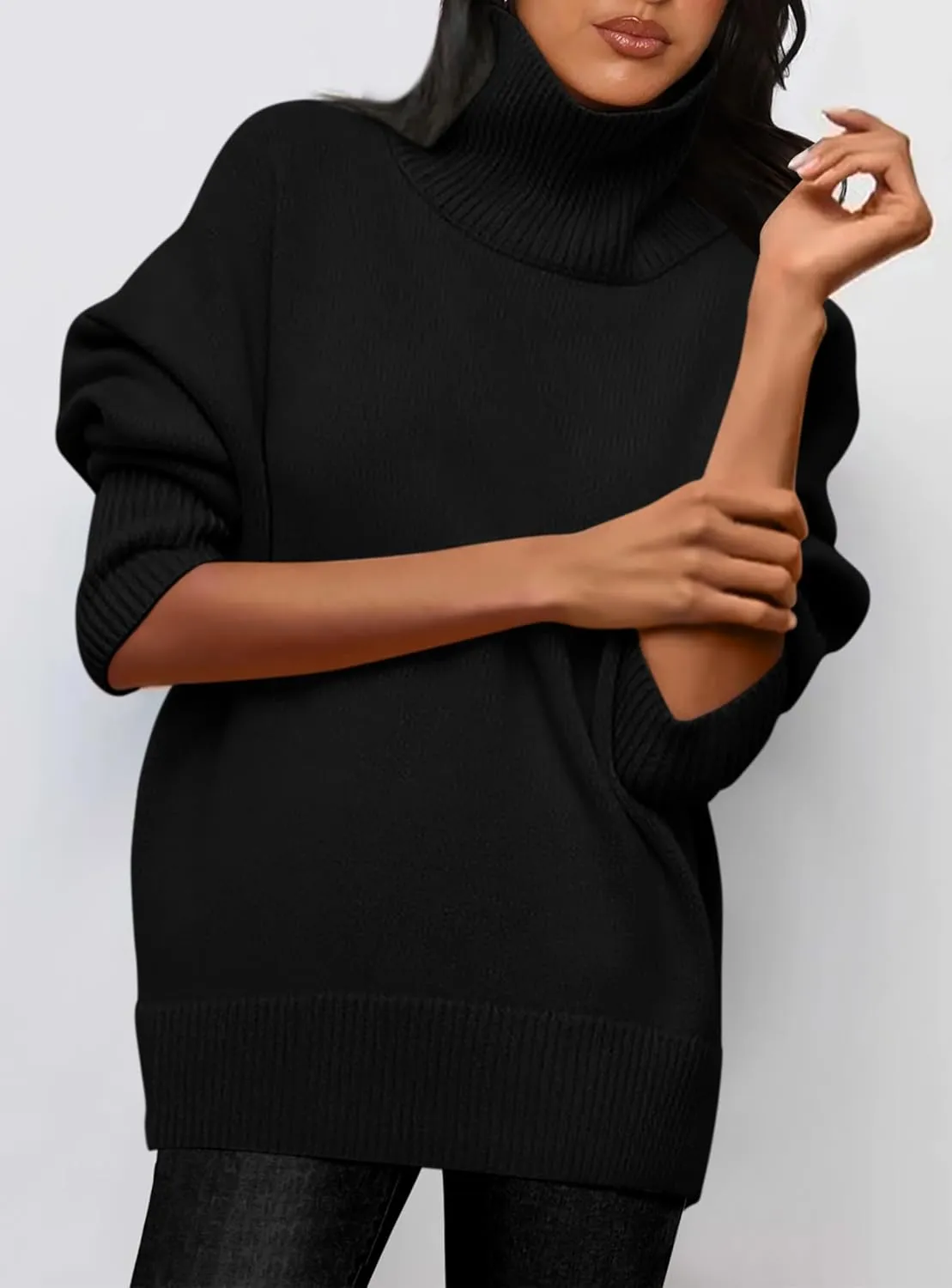PRETTYGARDEN Women's Turtleneck Oversized Sweater Long Sleeve Chunky Knit Pullover Casual Winter Jumper Tops