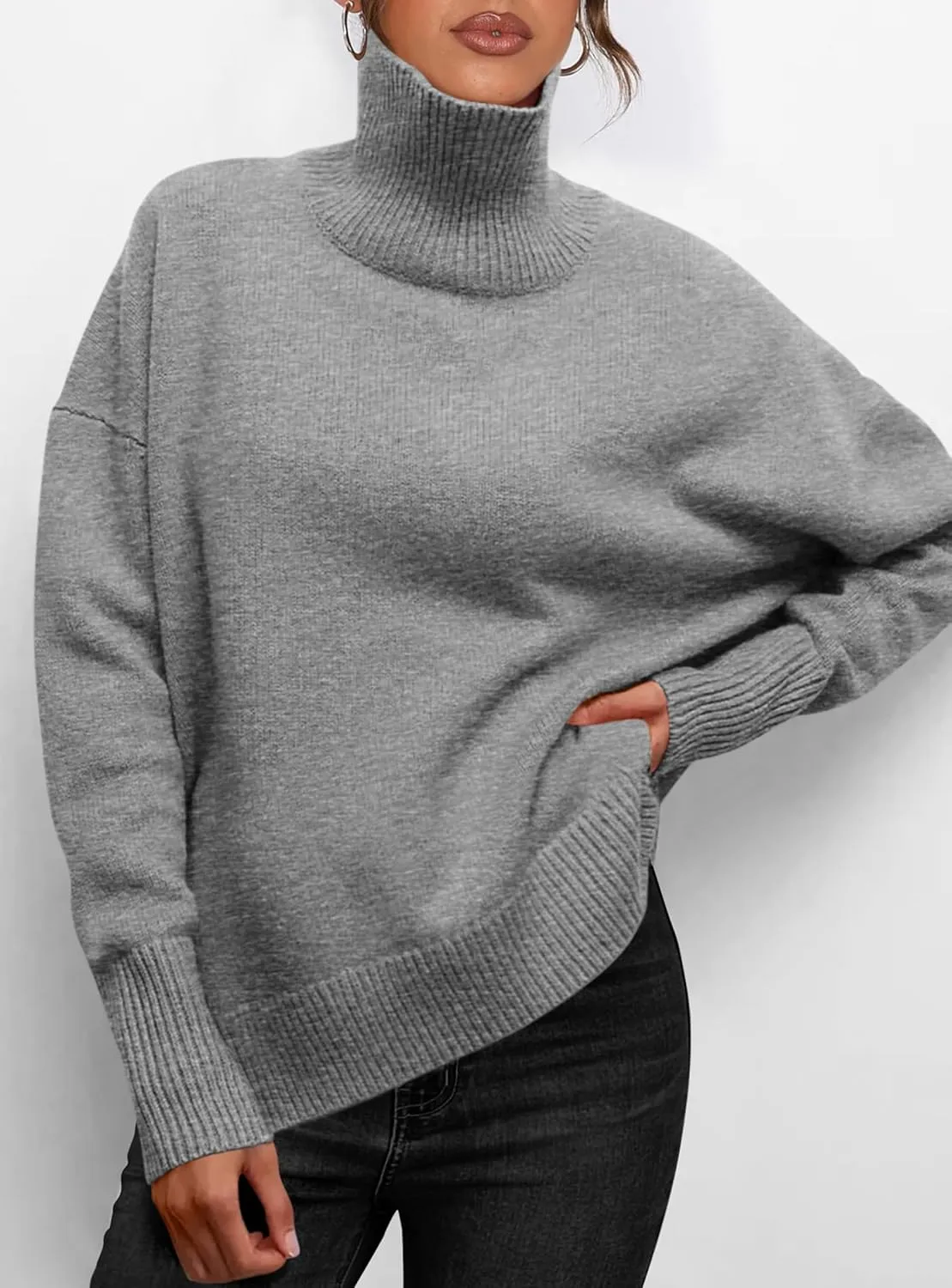 PRETTYGARDEN Women's Turtleneck Oversized Sweater Long Sleeve Chunky Knit Pullover Casual Winter Jumper Tops