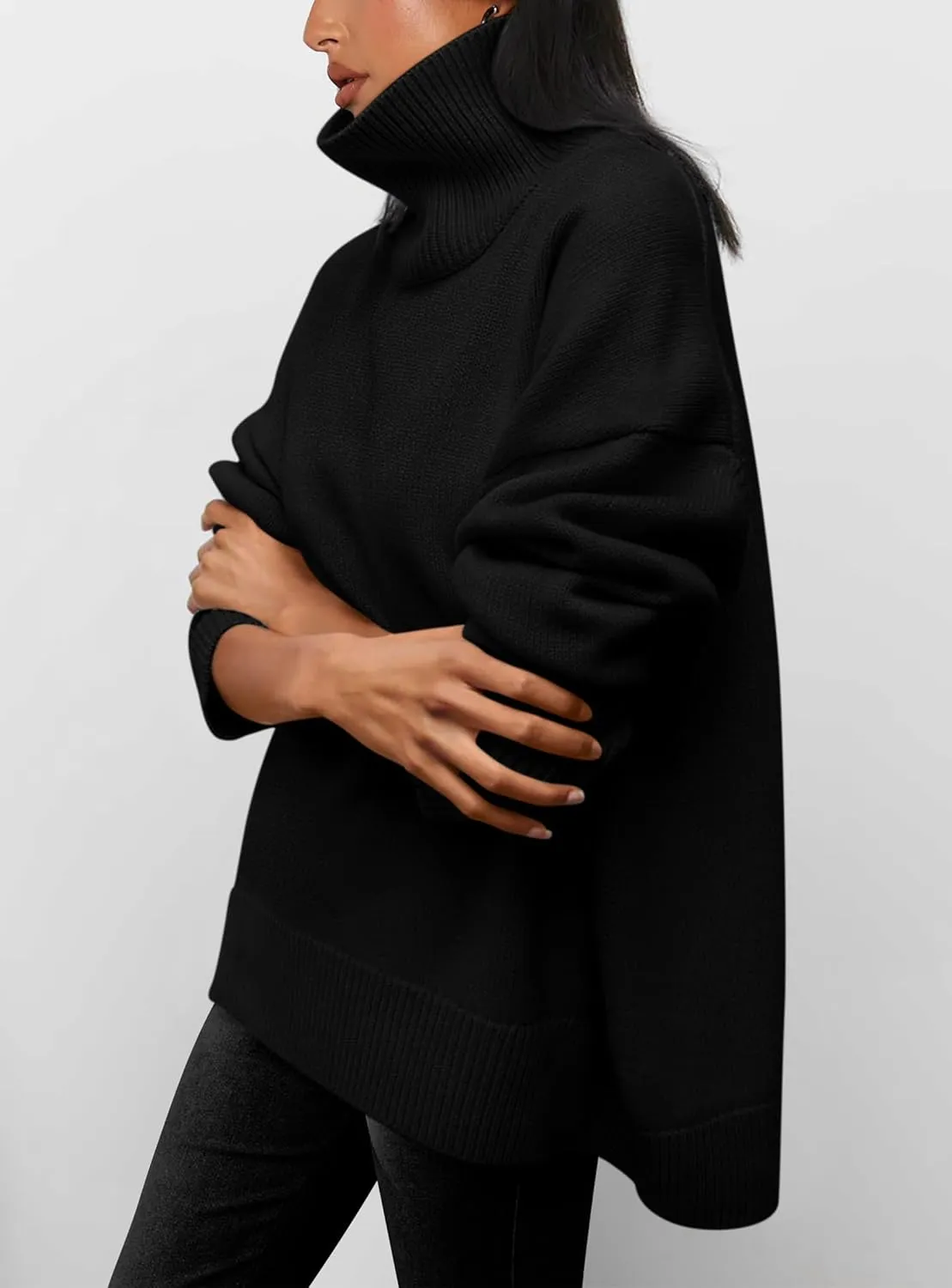 PRETTYGARDEN Women's Turtleneck Oversized Sweater Long Sleeve Chunky Knit Pullover Casual Winter Jumper Tops