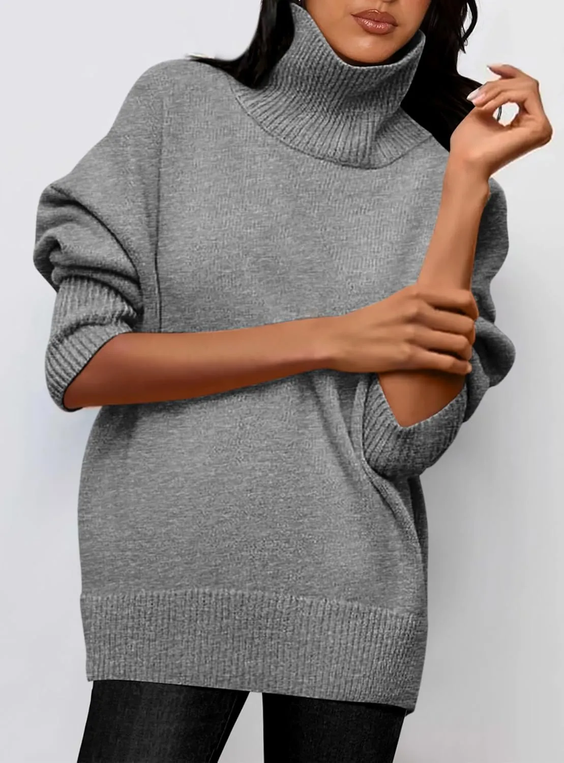 PRETTYGARDEN Women's Turtleneck Oversized Sweater Long Sleeve Chunky Knit Pullover Casual Winter Jumper Tops