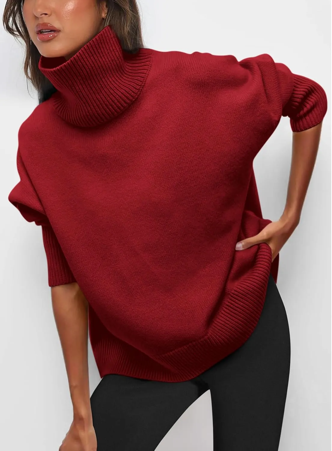 PRETTYGARDEN Women's Turtleneck Oversized Sweater Long Sleeve Chunky Knit Pullover Casual Winter Jumper Tops