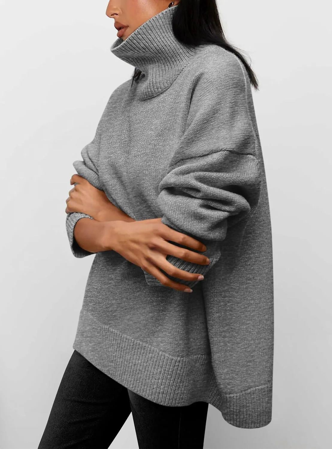 PRETTYGARDEN Women's Turtleneck Oversized Sweater Long Sleeve Chunky Knit Pullover Casual Winter Jumper Tops