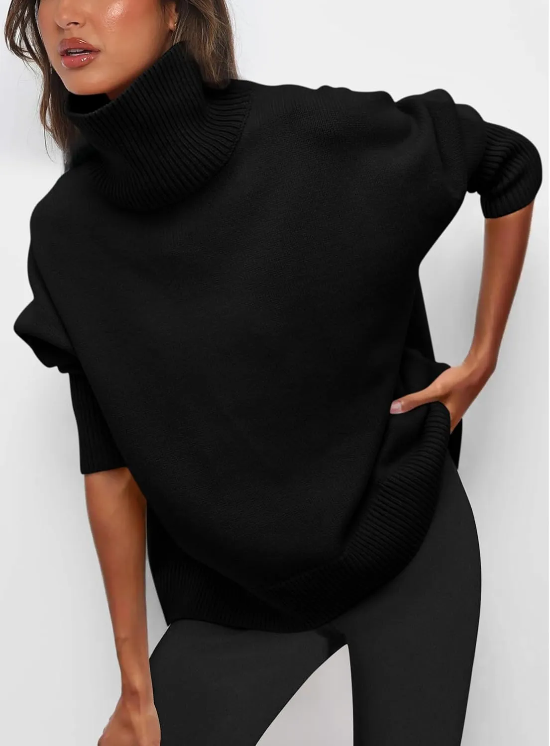 PRETTYGARDEN Women's Turtleneck Oversized Sweater Long Sleeve Chunky Knit Pullover Casual Winter Jumper Tops