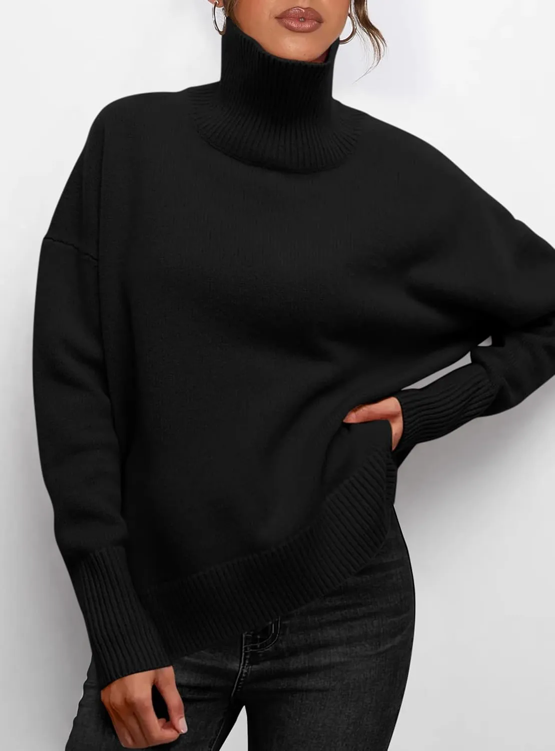 PRETTYGARDEN Women's Turtleneck Oversized Sweater Long Sleeve Chunky Knit Pullover Casual Winter Jumper Tops