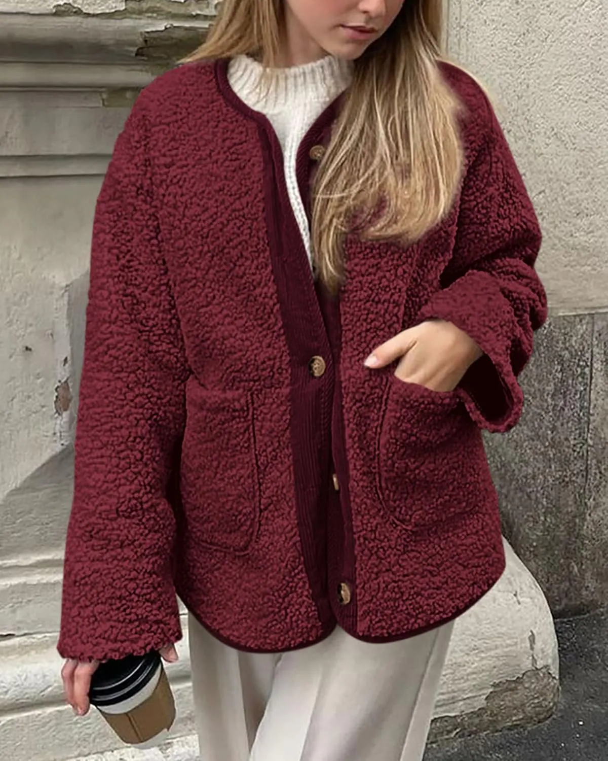 PRETTYGARDEN Women's Warm Winter Coats Casual Long Sleeve Button up Fuzzy Sherpa Fleece Jackets Outerwear