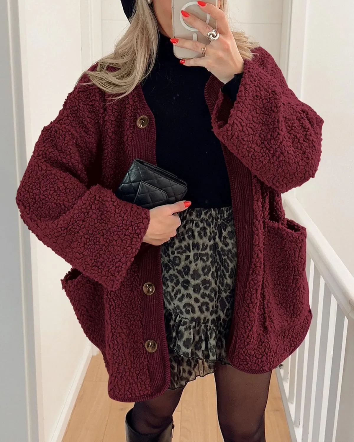PRETTYGARDEN Women's Warm Winter Coats Casual Long Sleeve Button up Fuzzy Sherpa Fleece Jackets Outerwear