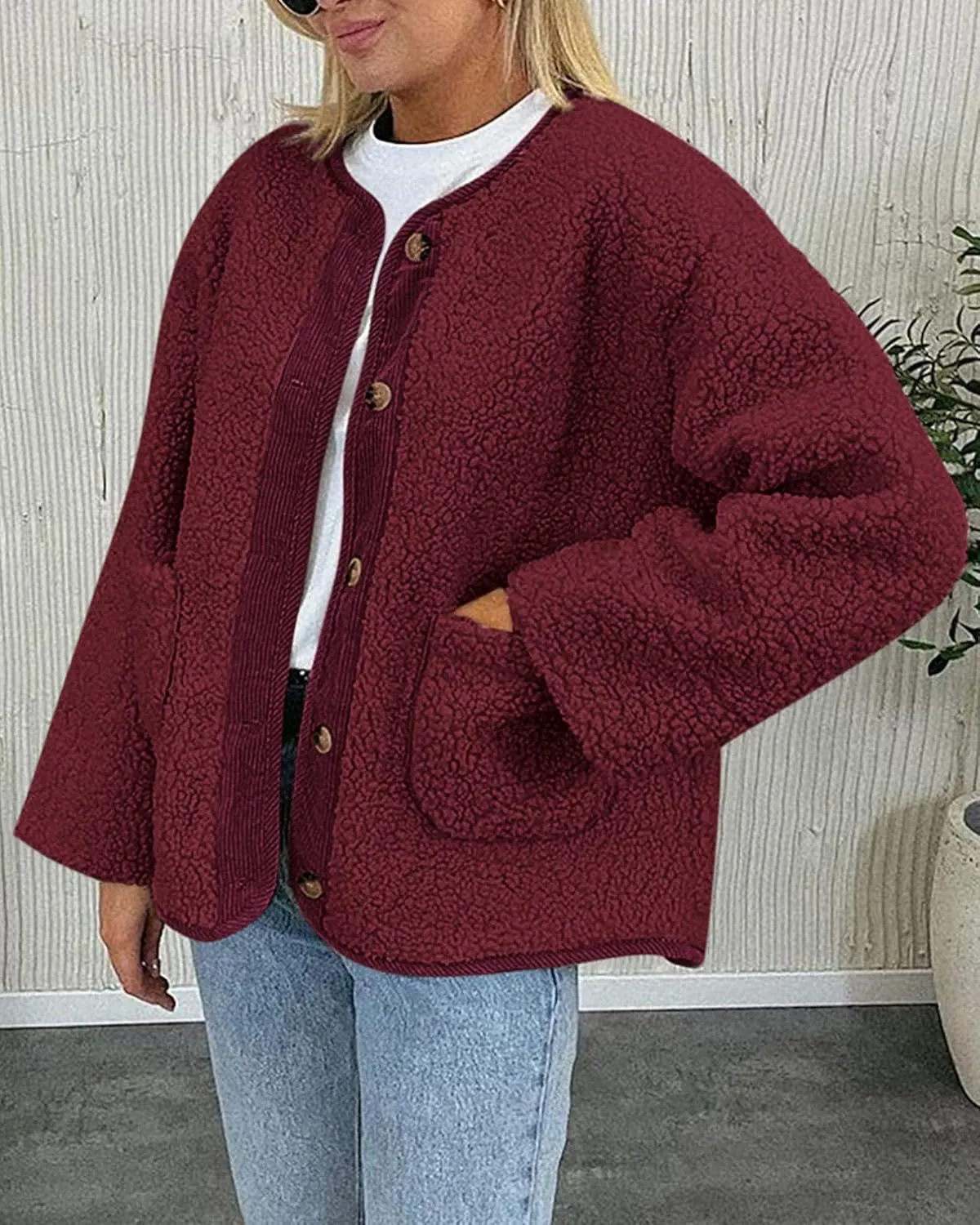 PRETTYGARDEN Women's Warm Winter Coats Casual Long Sleeve Button up Fuzzy Sherpa Fleece Jackets Outerwear