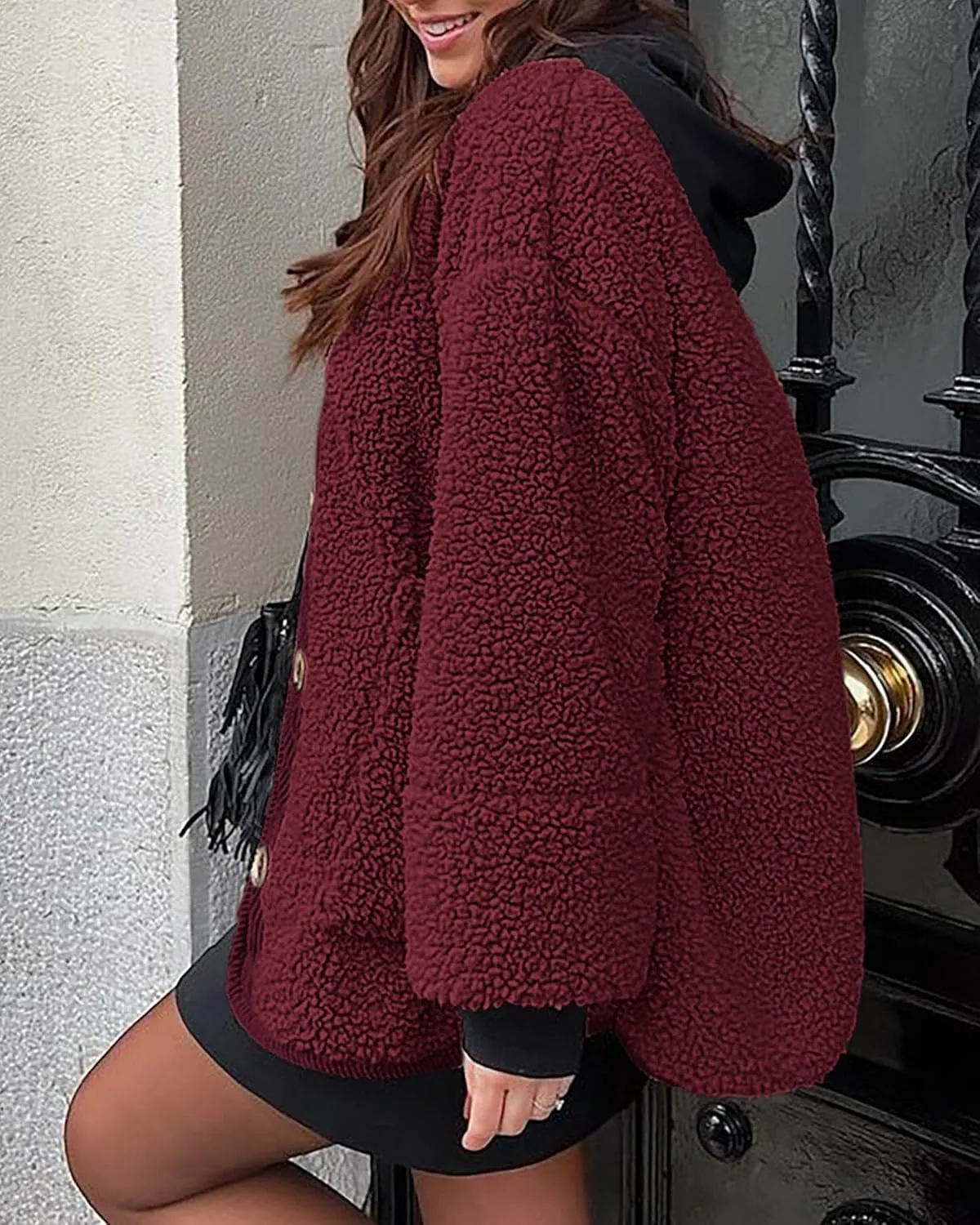 PRETTYGARDEN Women's Warm Winter Coats Casual Long Sleeve Button up Fuzzy Sherpa Fleece Jackets Outerwear