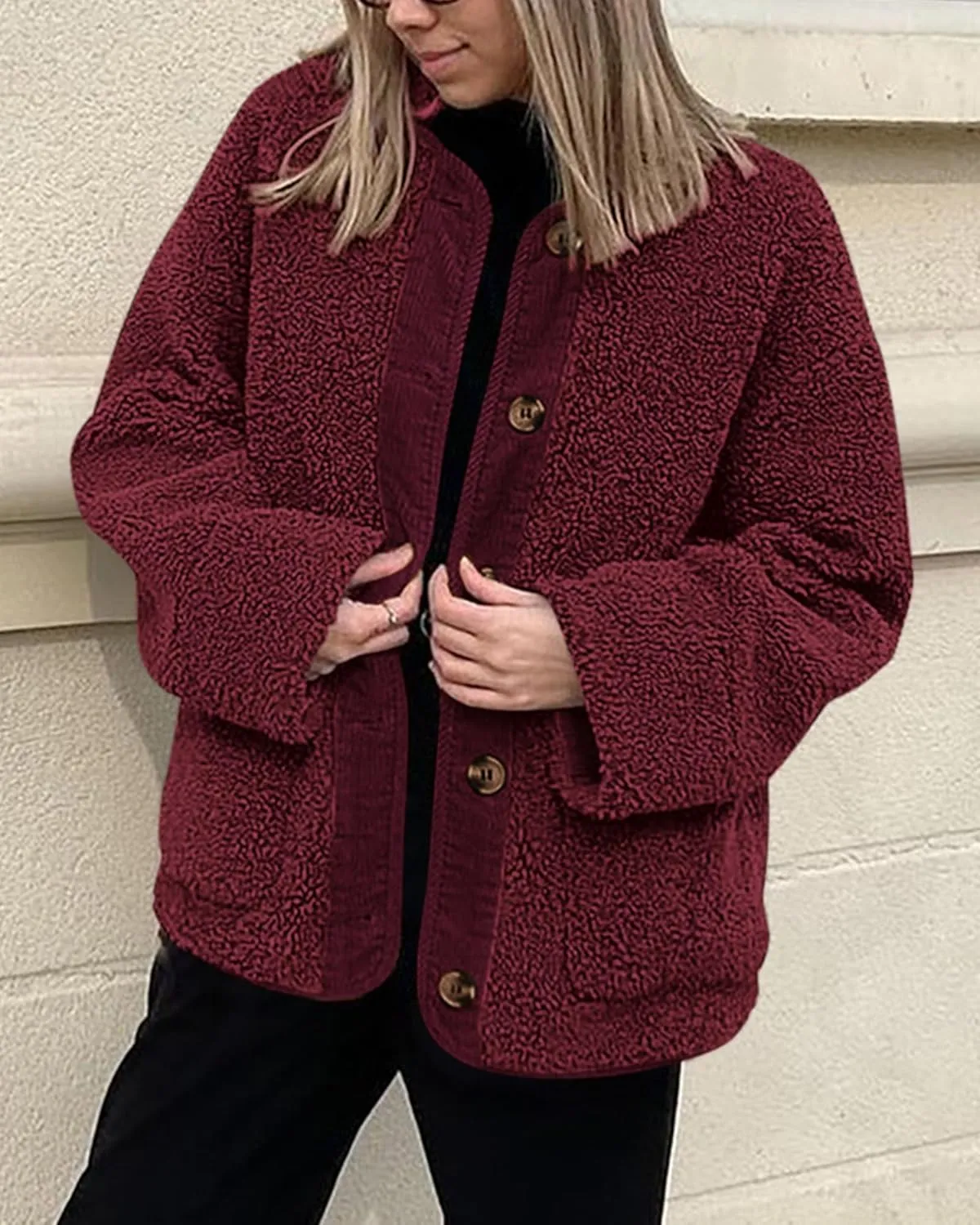 PRETTYGARDEN Women's Warm Winter Coats Casual Long Sleeve Button up Fuzzy Sherpa Fleece Jackets Outerwear